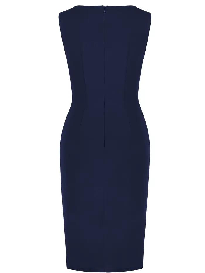 Robe fourreau élégante pour femme, col rond, sans manches, style vintage, ajustée, pour le travail,