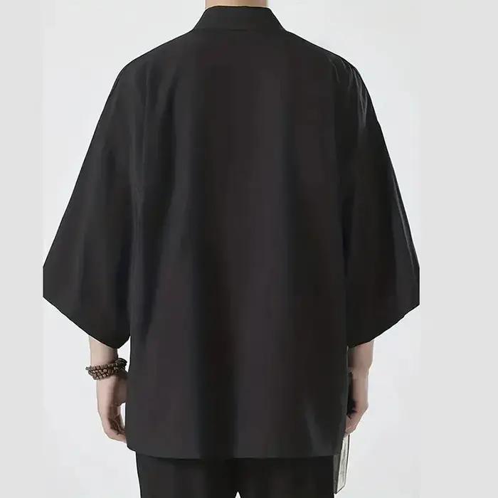 Chemise Kimono Japonais Décontractée pour Homme, Point Ouvert, observateur, Cardigan Noir à Manches