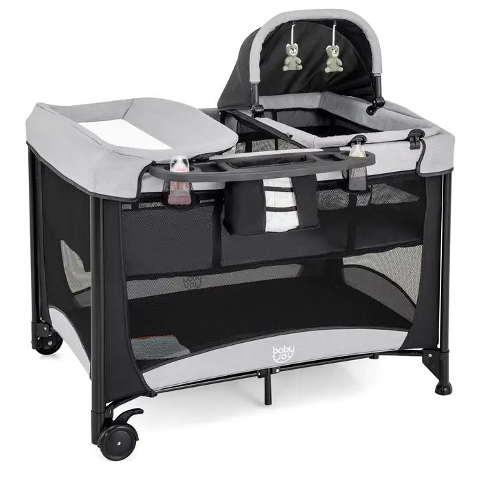 Lit d'appoint 5 en 1 avec roulettes, lit de voyage pliable avec matelas, lit 2 niveaux avec matelas