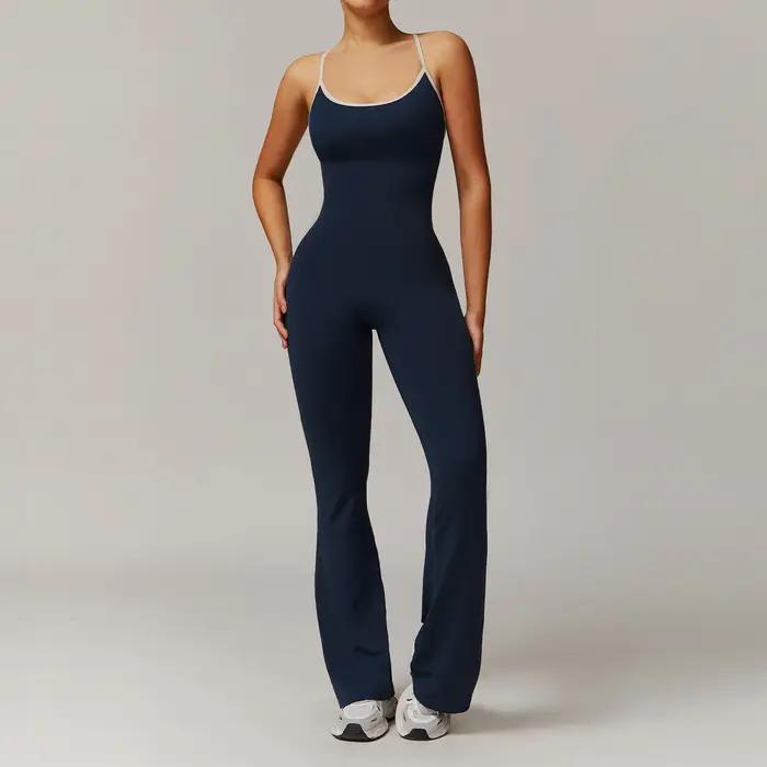Femmes mince combinaison de gymnastique v-back décontracté Fitness barboteuses femme sport entraînem