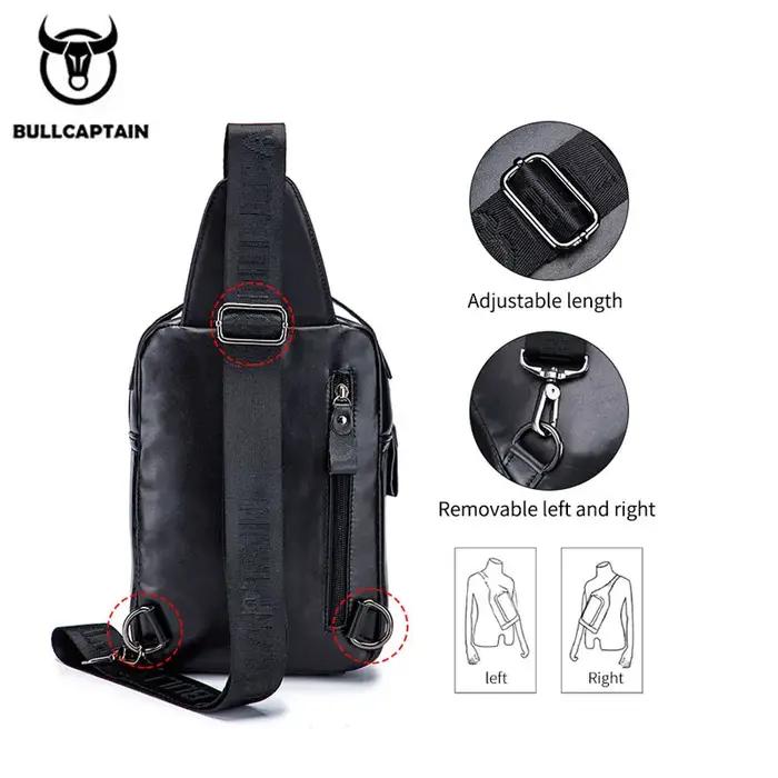 BULLCAPTAIN-Sac de poitrine en cuir véritable pour homme, sac à bandoulière multifonction, peut accu