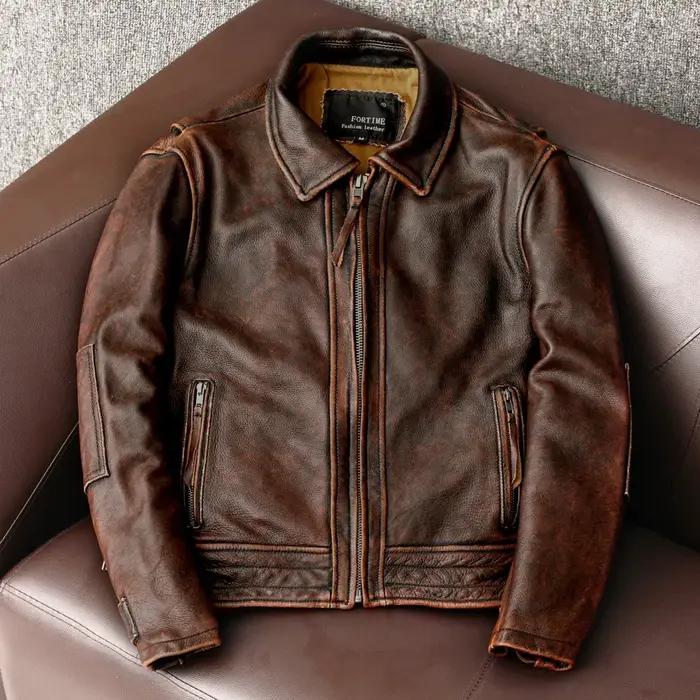 Veste en cuir pour hommes à queue d'hirondelle vestes de moto Vintage 100% manteau en cuir de vachet