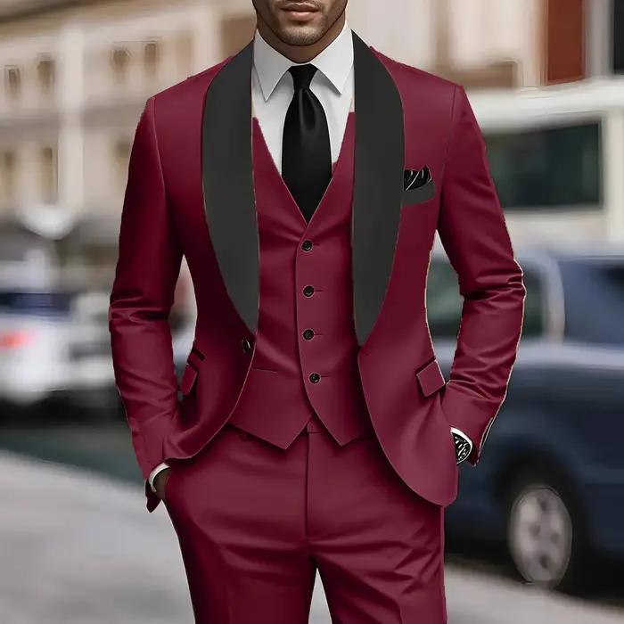 Costume formel trois pièces à col feuille verte pour hommes | Conception de couleurs contrastées,