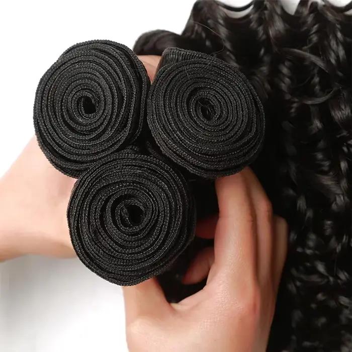 Tissage en lot brésilien naturel Remy Deep Wave, 40 pouces, noir naturel, non traité, Extensions de