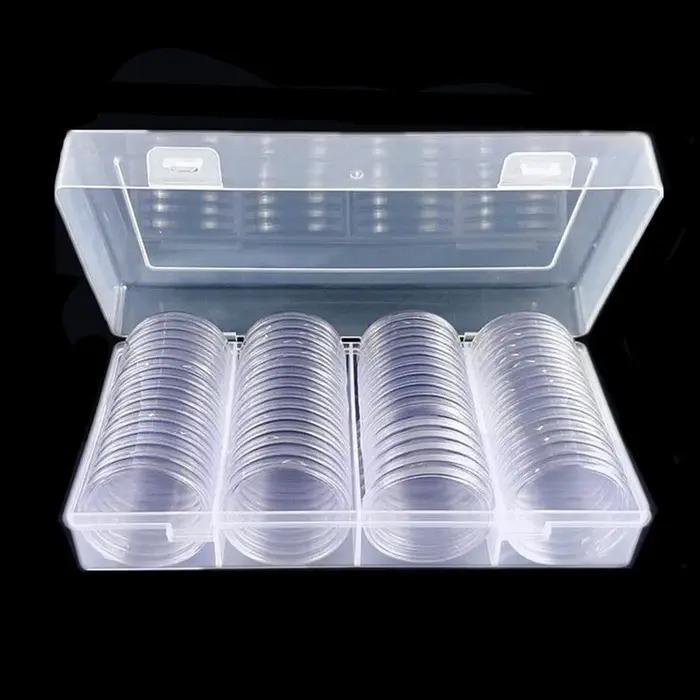 Boîte de rangement de pièces de monnaie 40mm, conteneur rond transparent en plastique pour capsules