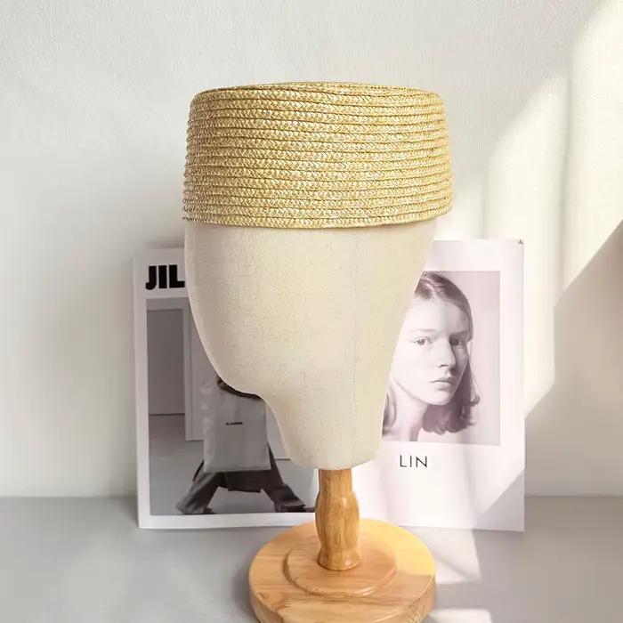 Chapeau Pillbox en Paille 100% Naturelle, Style Rétro Hôtesse de l'Air, Béret d'Été pour Femme, Chap