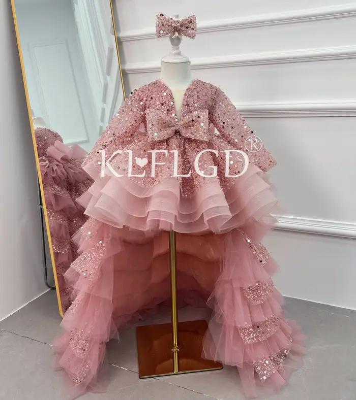 Robe de luxe légère à sequins pour fille de 4 à 12 ans, tenue élégante de concours de beauté, haut d