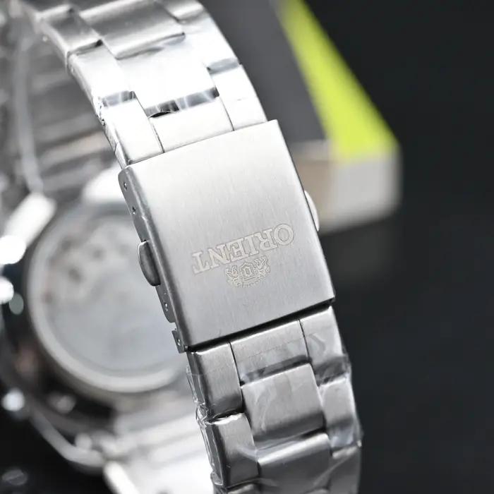 Orient Montre chronographe à quartz pour homme, cadran rouge, bracelet en acier inoxydable, montre-b