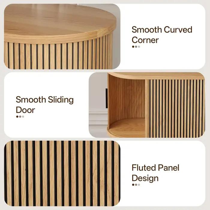 Meuble TV cannelé de 62 pouces de style Mid-Century avec porte coulissante, étagère réglable, consol