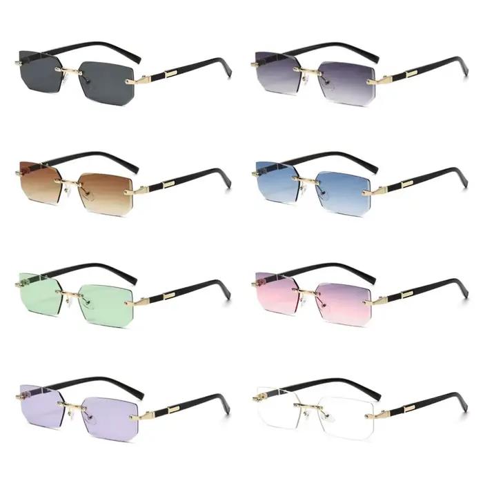 Lunettes de soleil rectangulaires sans monture avec bord coupé, lunettes sans cadre, lunettes de sol