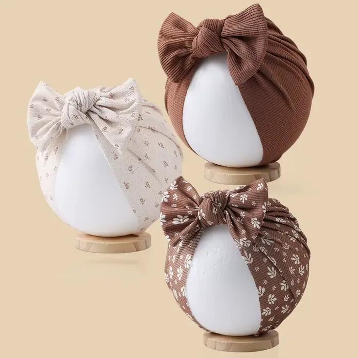 3 pièces/lot bébé garçons filles fleur imprimé bébé inde Turban chapeaux doux cheveux arcs Top noué