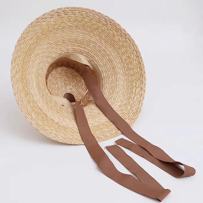 Chapeau de paille à large bord pour femmes, avec mentonnière, chapeaux de soleil d'été, Protection s