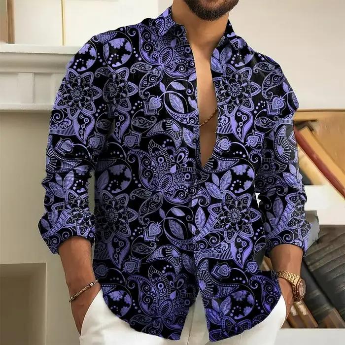 Chemise à manches longues à motif Floral Paisley 3D pour hommes, coupe ajustée en Polyester, vêtemen