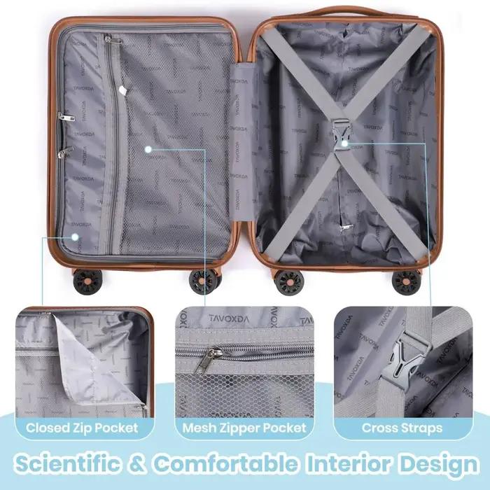 Ensembles de bagages de 5 pièces, ensemble de valises de voyage à roulettes légères coque rigide ABS