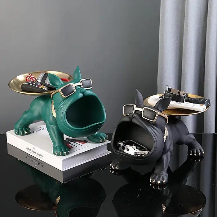 30 cm/11.8 pouces décor à la maison bouledogue Figurine chien Statue clé boîte de rangement Animal o