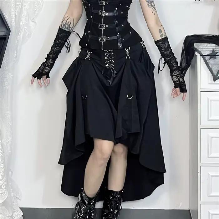 Goth Streetwear jupe gothique femmes Harajuku Emo Alternative Grunge taille haute pansement a-ligne