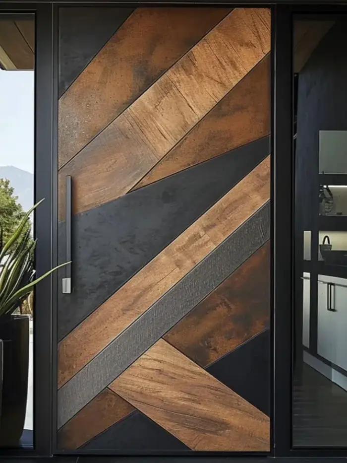 Porte d'entrée en grain de bois en alliage d'aluminium pivotante avant personnalisée pour entrée élégante et sûre occasions spéciales-decoration-maison