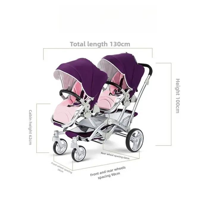 Poussette Double pour bébé, landau haut, légère, pliable, inclinable, sièges assis et s'allonger, sy
