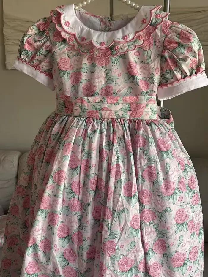 0-12Y bébé fille été Rose broderie à la main Vintage princesse Rose robe florale pour anniversaire p