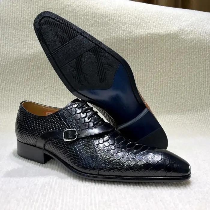 Chaussures habillées en cuir véritable pour hommes, faites à la main, Style italien, bout pointu, mo