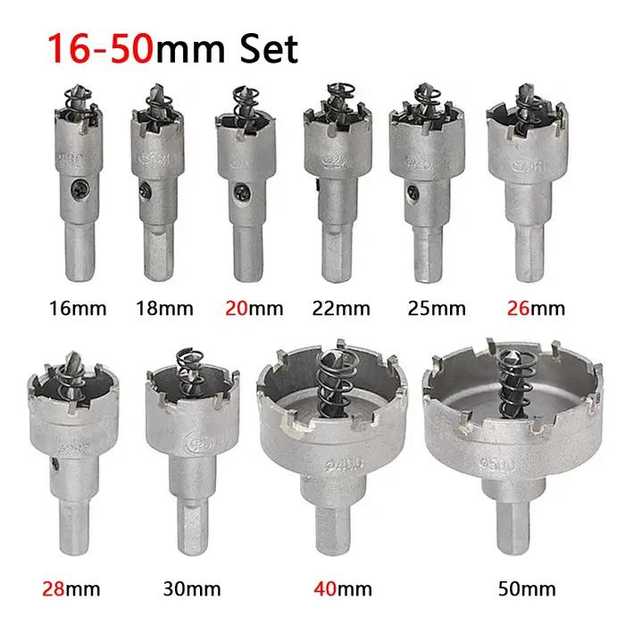 Jeu de scies cloche en alliage, 10 pièces, 16-53mm, pointe en carbure TCT, Kits de forets à noyau de