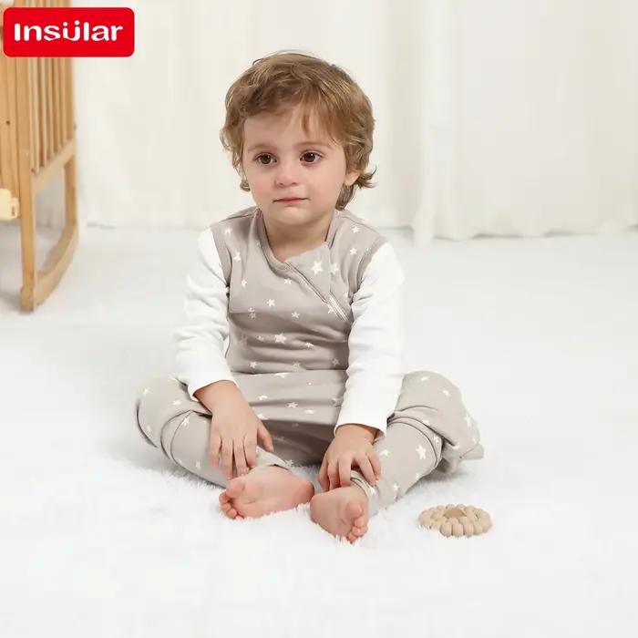 Sac de couchage bébé INSULAR 4 saisons sans manches - vêtement de maison doux avec fermeture éclair bidirectionnelle