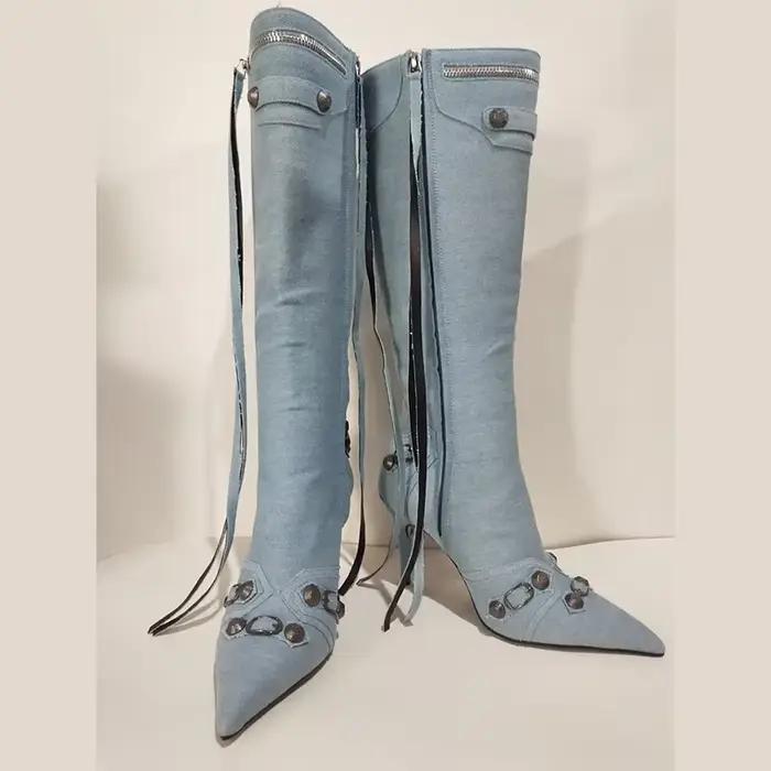 Nouvelles Bottes Hautes à Talon Fin et Rivets, Modèle 2026, pour Femmes, Pointues, Tailles 34-43, Bo