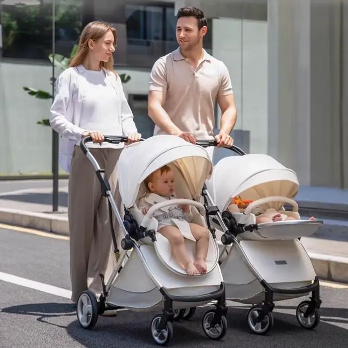 2025 nouvelle poussette jumelle haute vue poussette pliante légère pour jumeaux avec deux enfants, p