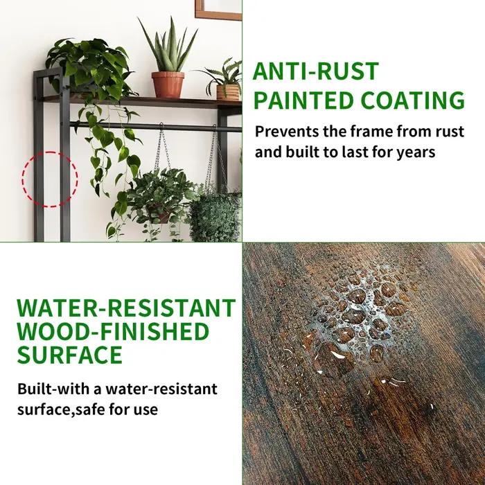 Support pour plantes d'intérieur de 180CM de haut, avec étagères et tige suspendue, support à fleurs