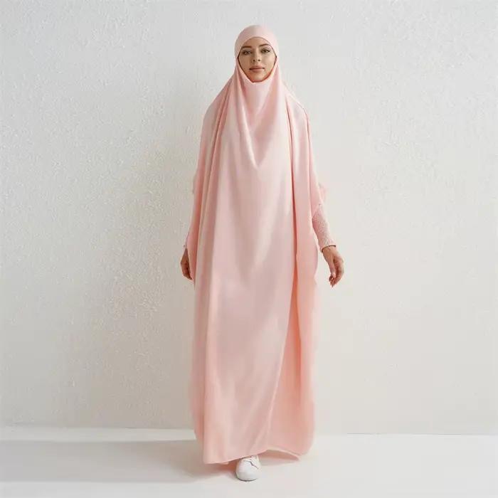 Abaya musulman à capuche manches smockées une pièce Robe de prière femmes Jilbab vêtements islamique