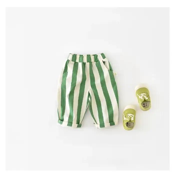 Viser décontractés rayés pour enfants, poches pour bébé, pantalons d'extérieur en coton pour enfants