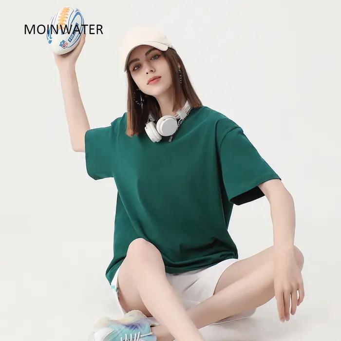 WAVLATII nouvelles femmes solide coton t-shirts femme vert foncé surdimensionné décontracté doux t-s