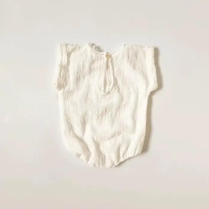 Barboteuse de photographie pour nouveau-né, bouton en lin blanc, manches courtes, accessoires Photo
