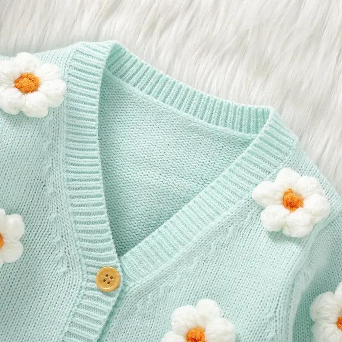Cardigan tricoté en acrylique pour bébés filles de 6 à 36 mois, doux, manches longues, col en v, sim