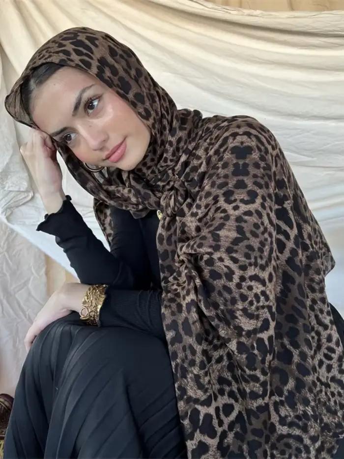 1 pièces Ramadan Hijab imprimé léopard femmes bohème aquarelle doux musulman Hijabs Floral respirant