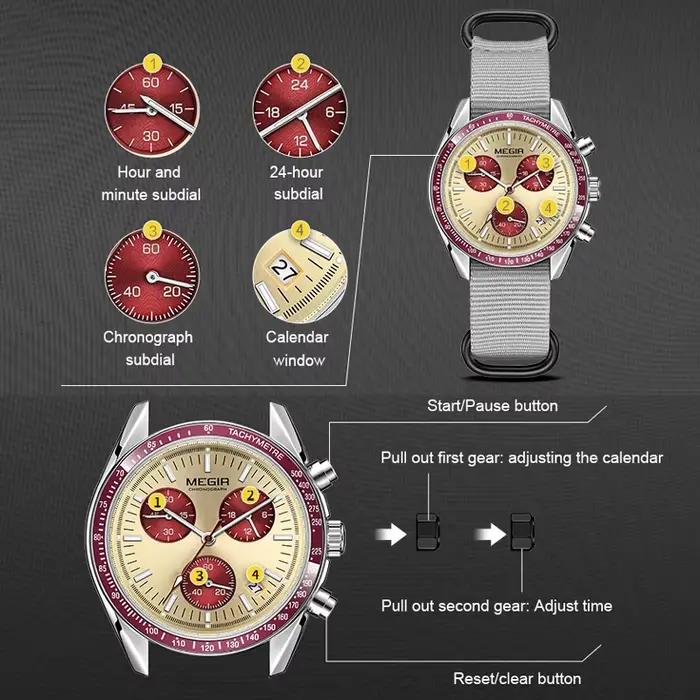 MEGIR Quartz chronographe montres hommes étanche Sport montre-bracelet hommes avec mode bracelet en