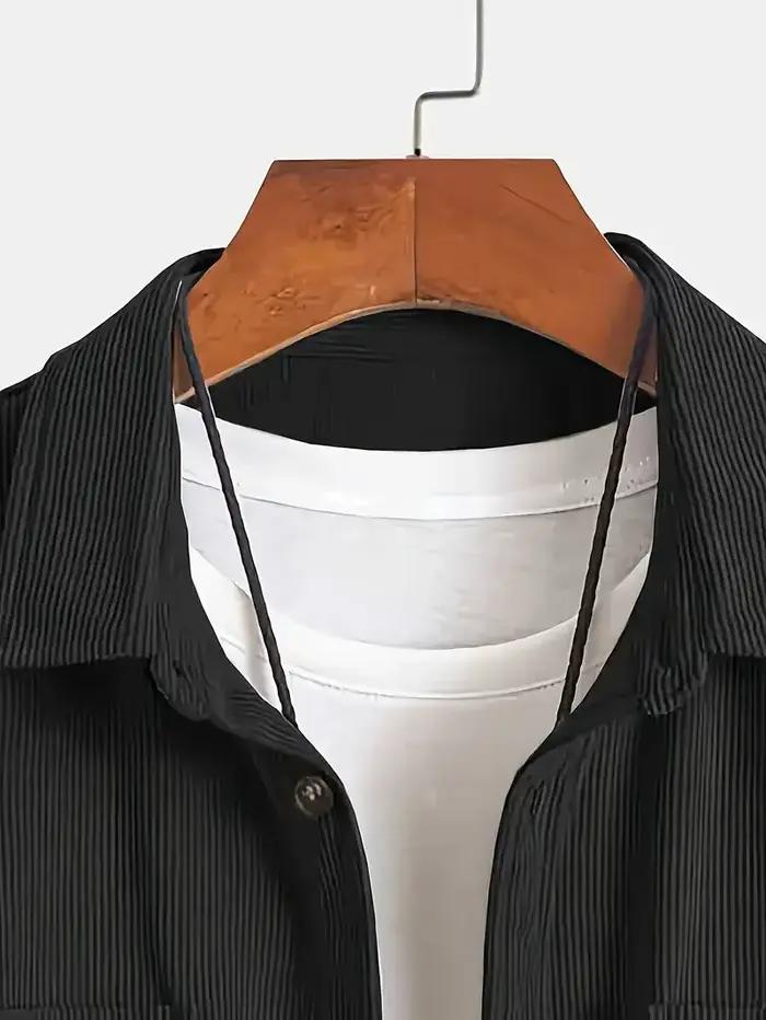Chemise à manches longues en velours côtelé pour homme, col rabattu, poche poitrine, style décontrac