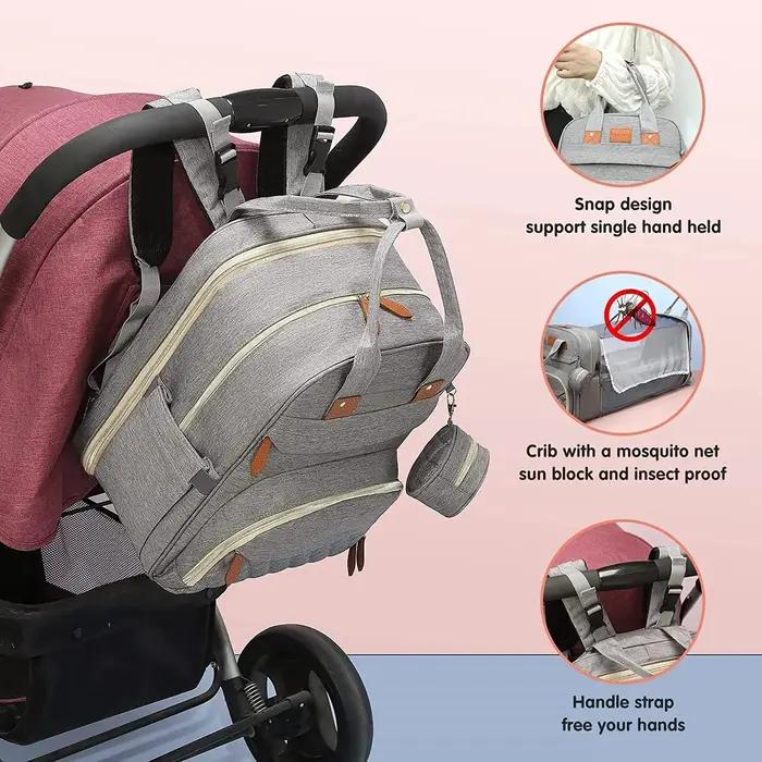 Sac à langer 3 en 1, sac à dos pliable, lit bébé, sac de voyage imperméable avec chargeur USB, sac à