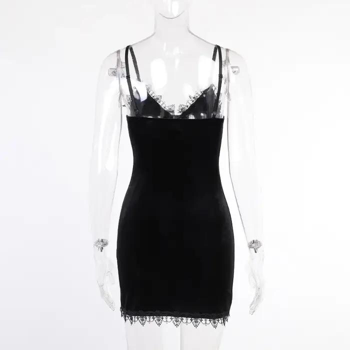 Mini robe noire croisée foncée, Vintage, Sexy, bretelles Spaghetti, taille haute, fente latérale, Go