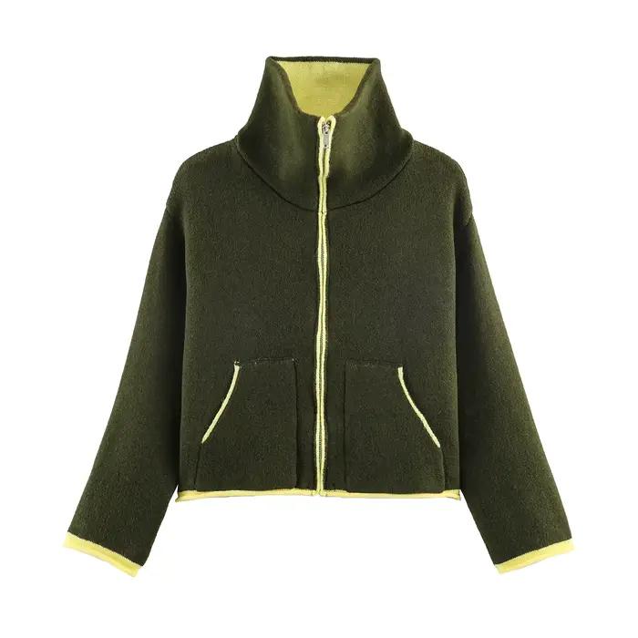 Veste de pilote tricotée pour femme, nouveau produit, Style paresseux, ample, couleur contrastée, co