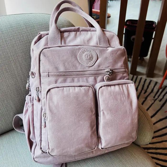 Sac à dos multi-poches pour femmes, sac à dos de voyage en Nylon de couleur unie à poignée souple, l