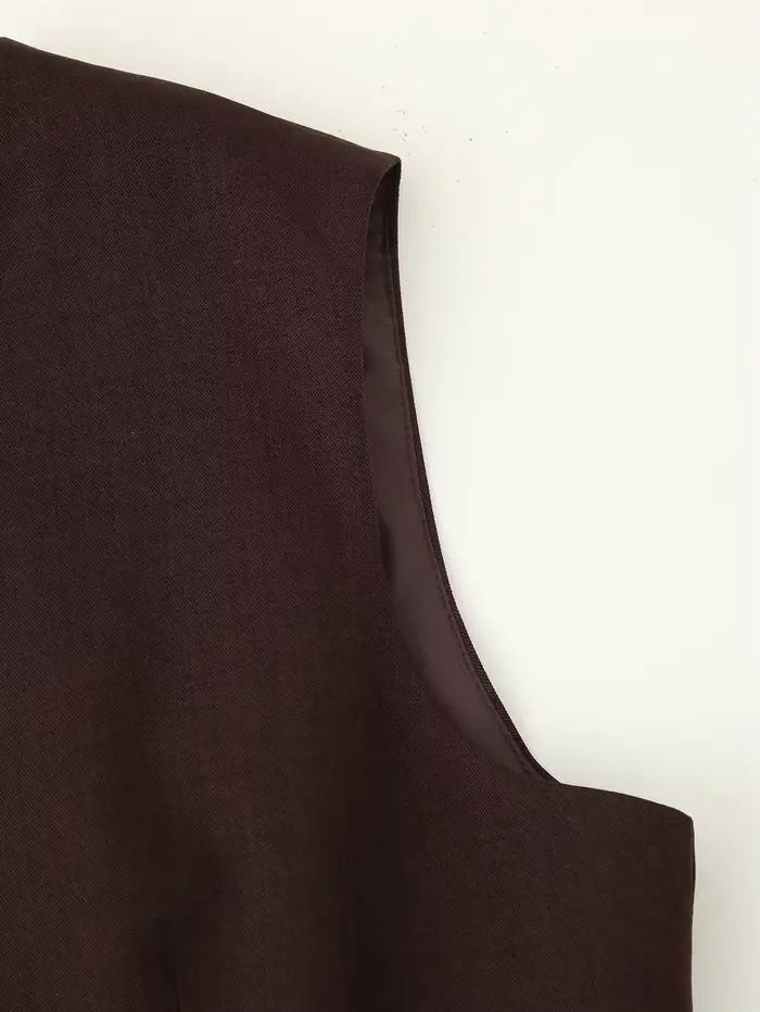 ETJ automne 2025 femmes élégant mode couleur unie col rond gilet tempérament polyvalent bouton up gi